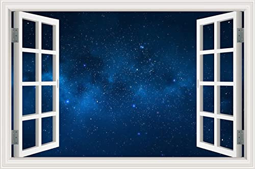 MUMUWUSG Vinyl 3D Wandaufkleber 90X60Cm Blau Milchstraße Sterne Landschaft 3D Wandillusion Wandbild - Fototapete - Poster Xxl - Fensterblick - Vlies Leinwand - Panorama Bilder - Dekoration