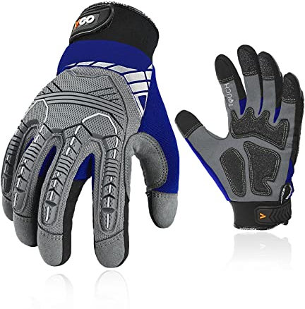 Vgo... Safety Work Gloves Touchscreen, Anti Impact Heavy Duty Gloves Antivibration for Warehouse Trucker Carpenters Fitter Moto, 1 pair