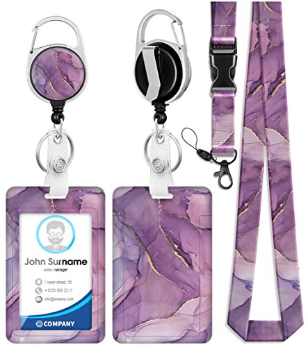 Toykee Ausweishalter mit Schlüsselband und einziehbarem Ausweisrolle, Kartenhülle Marmormuster Karte Namensschild Lanyard Vertikaler Ausweisschutz Bage Clips für Krankenschwester Ärzt Lehrer