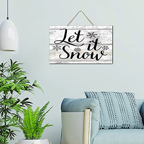 Let It Snow Regal-Dekor-Schilder, rustikales Holzschild, Retro-Wandkunst, Holzschild, Heimdekoration für Büros, Fenster, 15,2 x 25,4 cm