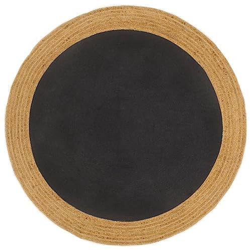 vidaXL Teppich Geflochten Wohnzimmerteppich Juteteppich Bodenmatte Schlafzimmer Wohnzimmer Flur Schwarz Natur 150cm Jute Baumwolle Rund