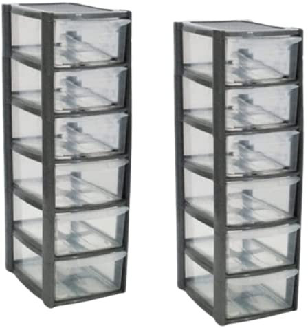 2 Pack SMALL MINI 6 Drawer TOWER UNIT PLASTIC DRAWERS Home Office, School, Kitchen, Living Room, stationary, Bathroom, Bedroom storage use for storage ORGANIZER MINI/SMALL L:26 x W:19 x H:60 cm