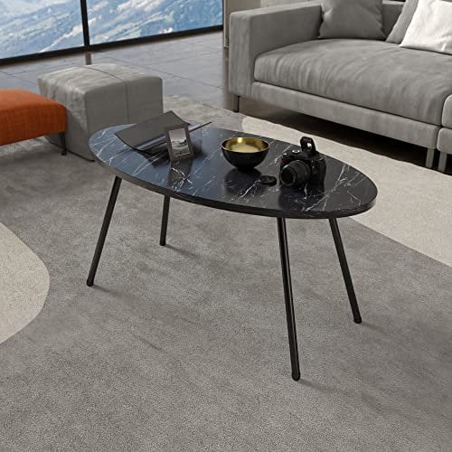 [en.casa] Couchtisch Skærbæk Beistelltisch 43 x 90 x 50 cm Kaffeetisch aus Spanplatte und Metall Sofatisch für Wohnzimmer Schlafzimmer Marmor, schwarz