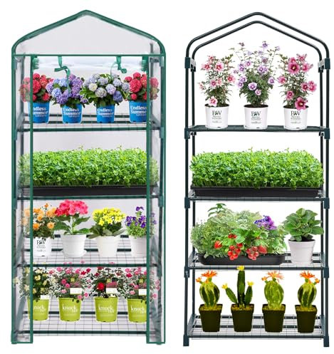 Purlyu Mini serre pour intérieur et extérieur, serre portable à 4 niveaux avec housse en PVC durable pour semis, 7,3 x 5,6 x 1,5 m, cadeau de jardinage idéal pour homme et femme (PLGH704P)