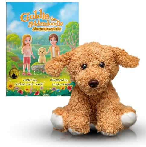 LAHEY LANE Goldie The Goldendoodle Stuffed Animal and Award Winning Children's Storybook, New Sturdy Cover Storybook with Ultra Soft Golden Retriever Stuffed Animal with Storybook Set (Ages 3-8)