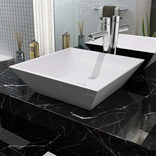 GuyAna Waschbecken Quadratisch Keramik Weiß 41,5 x 41,5 x 12 cm Aufsatzwaschbecken Stein