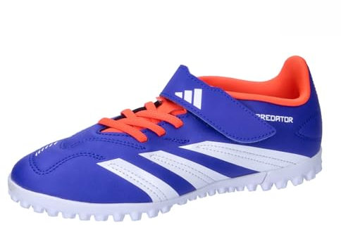 adidas Predator Club Hook-and-Loop J Football Boots Turf, Lucid Blue/Cloud White/Solar red, 1 UK