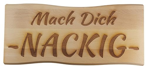 Generisch Sauna Schild Holz Buche Massiv 38 x 17 cm Kelo Deko Holzschild (Mach Dich nackig)
