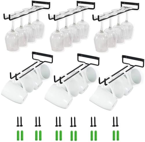 Colgador de Copas de Vino,Soporte de Copas de Vino,Colgador de Copas Para Bar,6 piezas 30cm Soporte para Copas de Vino de Pared Con Tornillos Soporta 24-36 Copas para Familia, Restaurante, Hotel Bar