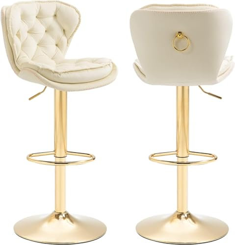 SUPPNEED Barhocker Satz von 2, Samt Zähler Höhe verstellbare Barhocker, Swivel Dining Bar Stühle gepolstert Moderne Barhocker für Kücheninsel, Cafe, Bar, Bar-Theke, Esszimmer, (Ivory)