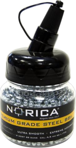 Botella de 1500 Bolas/Perdigones Norica de Acero niquelado de 4,46mm [1500 Bolas] (Pistolas CO2 y Carabinas Aire Comprimido)