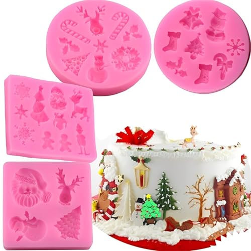 Norhogo 4 Pezzi Stampi in Silicone di Natale Morbido Stampi per Praline e Caramelle Silicone Natalizi Stampo da Forno Forniture per Sapone, Torte, Cioccolato