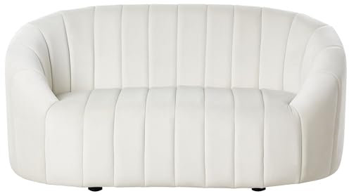 Beliani 2-Sitzer Sofa Samt weiß gesteppt oval Muschelform niedrige Rückenlehne Malung