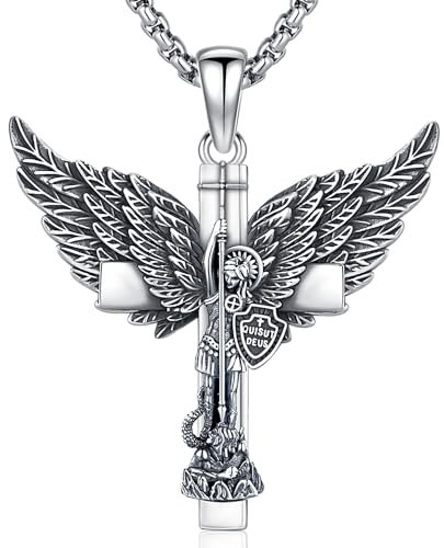 St. Michael Halskette 925 Sterling Silber Erzengel Michael Kreuz Anhänger Herren Anhänger Kette Amulett Schmuck Geschenke für Damen Herren