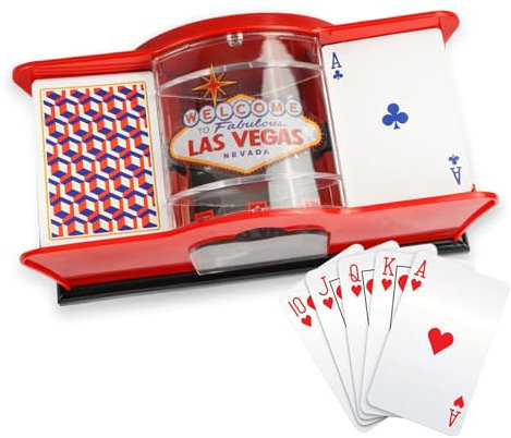 DONGKIKI Kartenmischmaschine, 2 Decks Kartenmischmaschine Manuell, Manueller Kartenmischer, Kunststoff Shuffler Für Spielkarten Bis 91 Mm, UNO, Texas Holdem Blackjack (Rot)