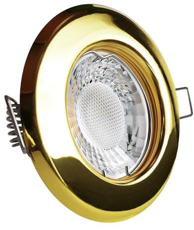 CONCEPTRUN LED Einbaustrahler Gold glänzend | rund | Lochmaß Ø 55mm - 75mm | geringe Einbautiefe 25mm | Anschlussfertig Farbe 5W LED Modul flach warmweiß COB 230V