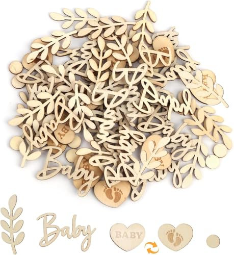 ALEGRE® Babyparty Deko Tischdeko Holz, 70 Stück Babyshowerparty Deko Konfetti, Baby Shower Deko Junge Mädchen, Streudeko Holz für Gender Reveal Party, Babyshower Deko,Geburtstag Party Deko