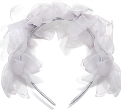 Tüll-Blumen-Haarbänder, schöne Prinzessinnen-Kopfbedeckung, große Blume, Haarbänder, Zubehör, Frühlings-Haarbänder, Geburtstagsparty, Mädchen, Tüll-Haarband, grau, 42
