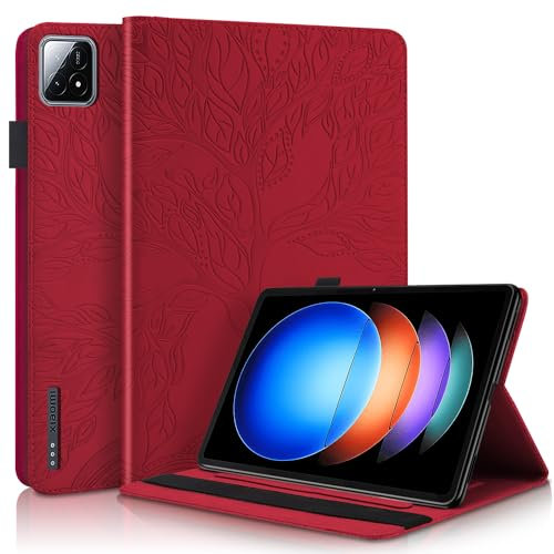 Succtopy Funda para Xiaomi Pad 6S Pro 12.4 Pulgadas 2024 Ultra Slim PU Protectora Tableta Cover con Función de Soporte,Carcasa con Soporte Pencil Xiaomi Pad 6S Pro Rojo