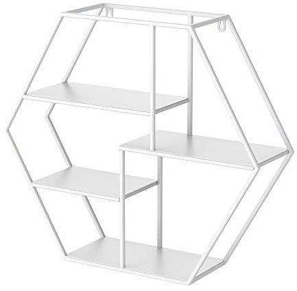 Yumyolk Wandregal weiß, Hexagon Wandregal, Wandregal Metall Weiss, Wanddeko Hängeregal, Wand Regal&Ablagen, küche Badezimmer Wohnzimmer Vintage Industrial Style