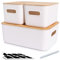 Citylife Lot de 3 boîtes de rangement avec couvercle en bambou blanc - Boîte de rangement en plastique pour l'organisation - Panier de rangement empilable avec poignée pour salle de bain et cuisine