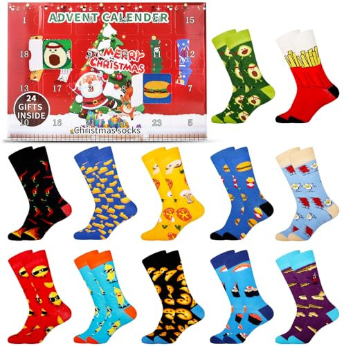 Jeasona Adventskalender 2024 Männer Socken Adventskalender Socken Herren 43-46 Adventskalender Erwachsene Füllung für Adventskalender Männer Adventskalender Ideen Mann Adventskalender Mit Socken