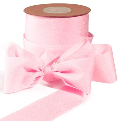 Sinbeon Ruban Satin Rose, 3.8cm 23m Ruban Cadeau Emballage Mousseline de Soie Large Gros Noeud Cadeau pour Mariage Fete Bouquet Decoration Noel Valentin