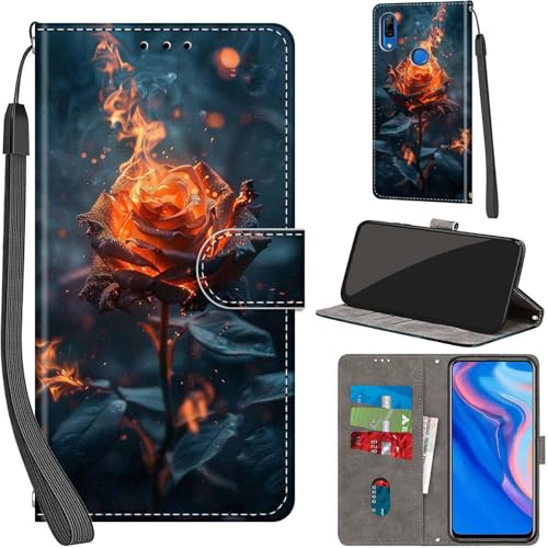 Cover per Huawei P Smart Z PU Pelle Custodia Flip Fiamma | Custodia in pelle PU, Chiusura magnetica, Supporto regolabile, Scomparti schede, Protezione totale per Honor 9X / 9X pro