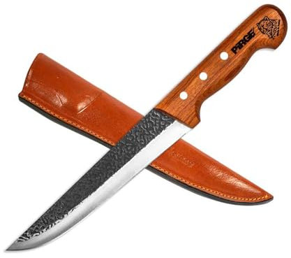 Pirge Elite Handgeschmiedet Schlachtermesser mit Lederscheide 21 cm Metzgermesser - Fleischermesser - Stechmesser - Exzellenter Schärfe Metzgermesser - Edelstahl Küchenmesser - Naturholz Griffdesign