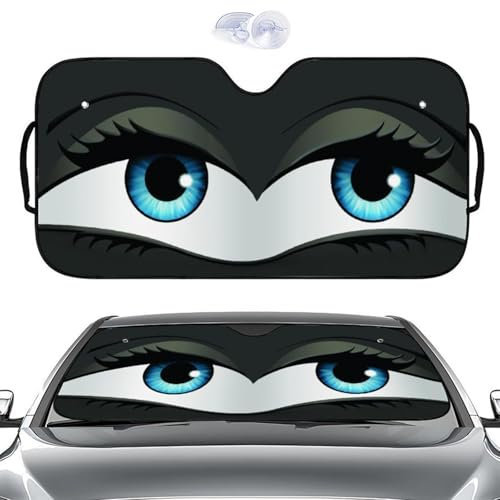 Parasol Delantero Coche | Parasol Plegable para Parabrisas Delantero de Coche | Protección Solar, Ojos De Dibujos Animados, Mantiene su vehículo Fresco,137 × 70cm