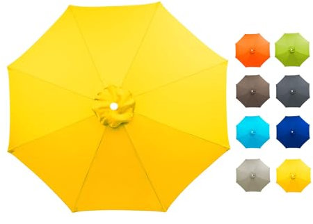 Hiseng Sonnenschirm Ersatzbezug 2/2.5/3.0m 6/8 Streben Schirmbezug Strand Garten Sonnenschirm Ersatzteile UV-Schutz für Terrassenschirm Balkon Garten Pool Strand (2.7m/6 Streben,Gelb)