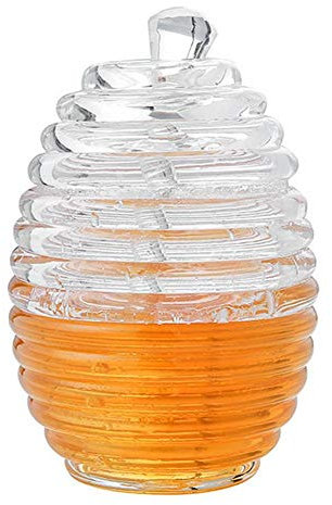 Nimomo 265 ml Honey Jar with Spoon and Lid Glass Honey Pot with Dipper Heat Resistant Glass Honey Dispenser for Serving Honey and Syrup