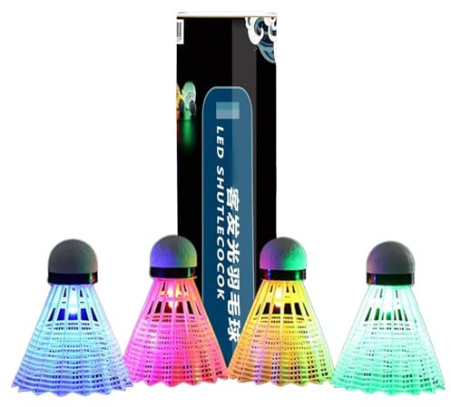 4 Stück Led Badminton Bälle, Led Federball Badmintonbälle, LED Nylon Sport Training Badminton, Leuchtende Federbälle, Leucht-Federball, Luminescent Balls Fun Badminton für Indoor/Outdoor Sportaktivitä