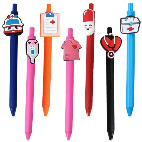 TenaLucy 7 Pezzi Penna Dell'infermiera,Penna a Sfera da Infermiera Simpatico Set di Penne da Infermiera Carine Accessori per Il Lavoro Penne Gel Nere da Infermiera Gadget per Infermiere Regalo(0.5mm)