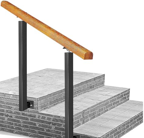 XBDLYQBD Side-Mounted Handrail for Outdoor Step, Fits 2 or 3 Steps, Wooden Hand Rails for Home Garden Corridor Lofts Decking Rail with 0°-270° Adjustable Angle Brackets and Wall Fittings