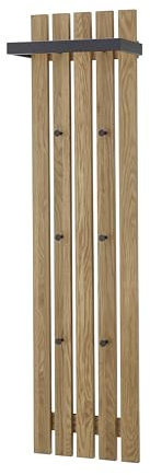 Robas Lund, Wandgarderobe/-paneel BANTRY, Eiche massiv, Natur geölt, 6 Haken mit Ablage/Stange, B/H/T: 40/150/22 cm