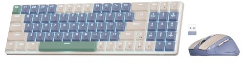 Redragon BS135 Wireless Keyboard and Mouse Combo, 75% 78 Keys 2.4Ghz Wireless Low-Profile Mechanical Keyboard w/Rechargeable Battery, Single Blue Blacklight, 2400 DPI Ergonomic Mouse