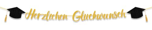 Abschluss Deko, Herzlichen Glückwunsch Girlande Gold, Abitur 2025 Deko Graduation Schulabschluss, Banner Girlande Abschluss für Abi Bachelor Prüfung Bestanden Abschlussfeier Dekoration