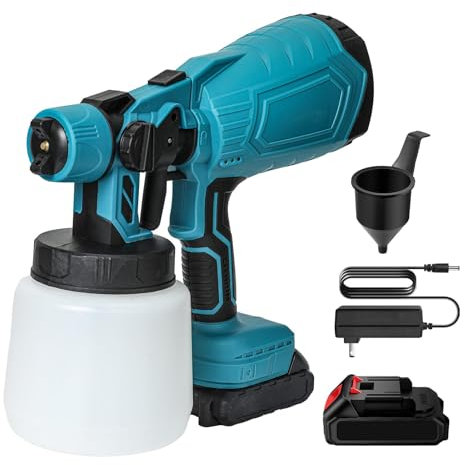 Pistolet a Peinture sans Fil, Pistolet à Peinture HVLP 210W, Pulvérisateur Électrique 1000ML, 3 Buses & 3 Modes, avec 18V Batterie, Débit Réglable, pour Meubles, Clôtures, Murs, Abri de Jardin (A)