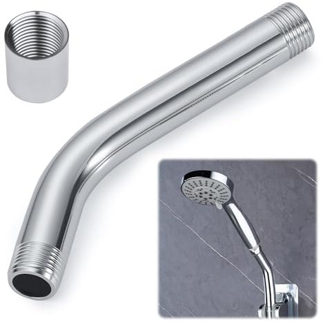 20cm Curved Forward Shower Head Extension Arm, Universal G1/2 Stainless Steel Pipe Connector for Handheld Shower & Hose Wall Mounted Showerhead Extender for Home Bathroom Accessory