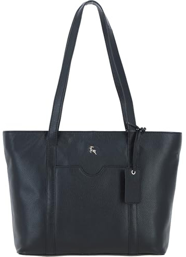 Ashwood Elegant Ladies Real Leather Shoulder Bag - Top-Handle Tote with 3 Internal Pockets, External Pocket and Gold Hardware - Stylish Genuine Leather Everyday Handbag (Black)