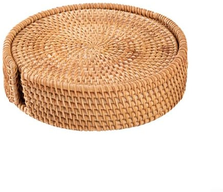 Lot de 6 dessous de verre uniques en rotin tissé à la main pour une utilisation en cuisine avec assiettes chaudes et tasses (18 cm)