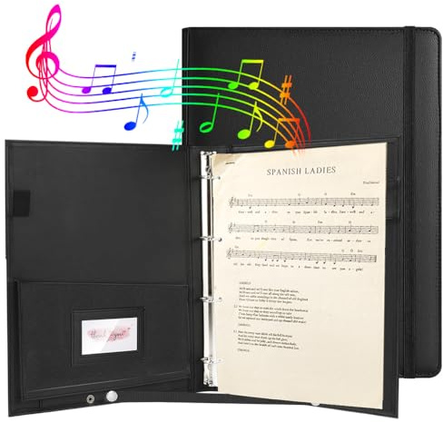 Notenmappe A4, PU Chormappe für Sänger, Notenmappe für Notenblätter A4 Klavier, Chormappe für Musiknoten, Kunstleder mit Handgurt Musikordner mit Innentasche,Instrumentalist Musiker. 200 Blatt