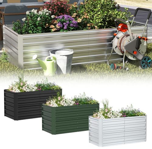 UISEBRT Bancal de metal 1730 L, rectangular, 240 x 120 x 58 cm (largo x ancho x alto), color negro | bancal de hierbas de acero galvanizado | Jardinera de cultivo para jardín balcón