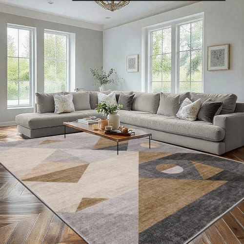GthreeD Modern Waschbare Teppich 200x300 Carpet Living Room Taupe Groß Geometrischer Abstrakt Kurzflor Teppiche Weich rutschfest Rugs, Wohnzimmer Schlafzimmer Esszimmer Büro