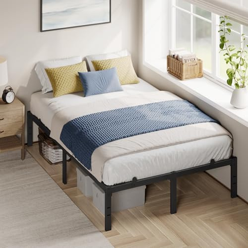 VASAGLE Struttura Letto Matrimoniale, per Materasso 120 x 190 cm, Telaio del Letto in Metallo, Spazio di Organizzazione, Moderno, per Ospiti, Montaggio Semplice, Nero Inchiostro RMB130BD01