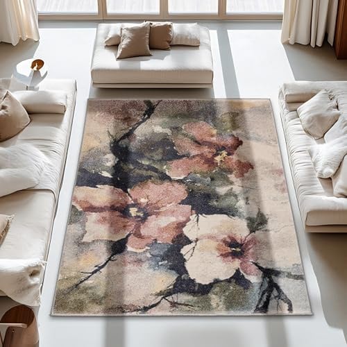 Carpido Hochwertiger Teppich Wohnzimmer, Schlafzimmer - Kurzflorteppich weich - Elegantes Flachgewebe - vielfältige Designs - Teppich Rose 80x150cm