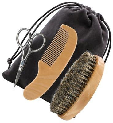 LOORGVEL Bartpflege Herren 4 Stück Mit Schere Kamm Bartbürste Und Stoff Kompaktes Rasur Und Styling Werkzeug Für Gesichtspflege Und Bartpflege Zuhause Inklusive Aufbewahrungstasche
