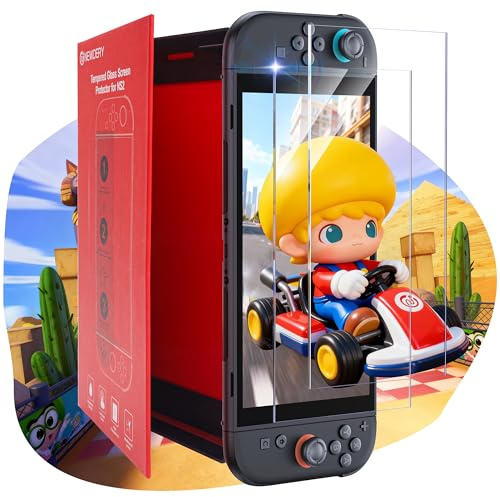 NEWDERY Displayschutzfolie für Nintendo Switch 2, 9H gehärtetes Glas, automatische Ausrichtung, blasenfreie, Anti-Fingerabdruck, kratzfest, Touchscreen‌‌, HD-klare Vollabdeckung, 2er-Pack