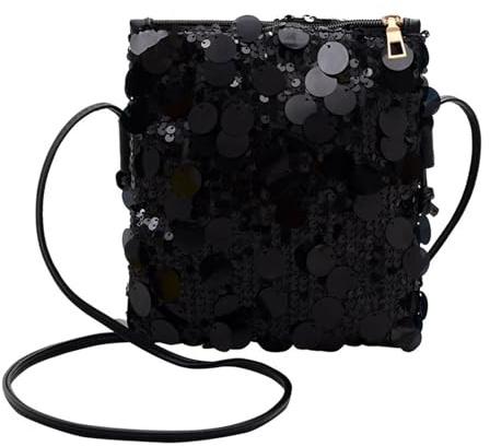 LOCCY Kleine Umhängetasche Damen, Glitzer Pailletten Crossbody Umhängetasche Glitzer Handytasche zum Umhängen Kleine Handy Umhängetaschen Crossbody Schultertasche für Alltag Schule Einkauf (Schwarz)
